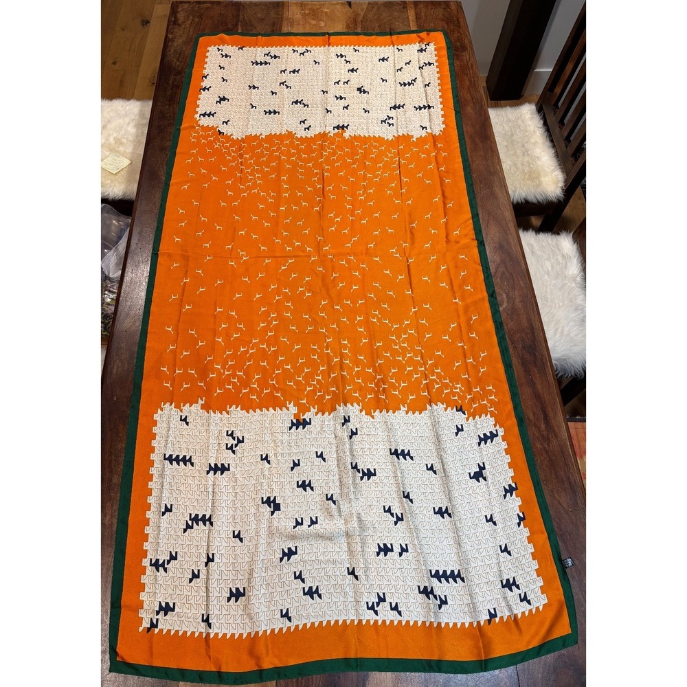 Multicolor Geometric Satin Polyester Rectangle Scarf orange white green 70x32.5"